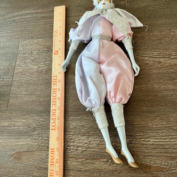 Elegant Harlequin Doll in Pastel Costume - Picture 2 of 11